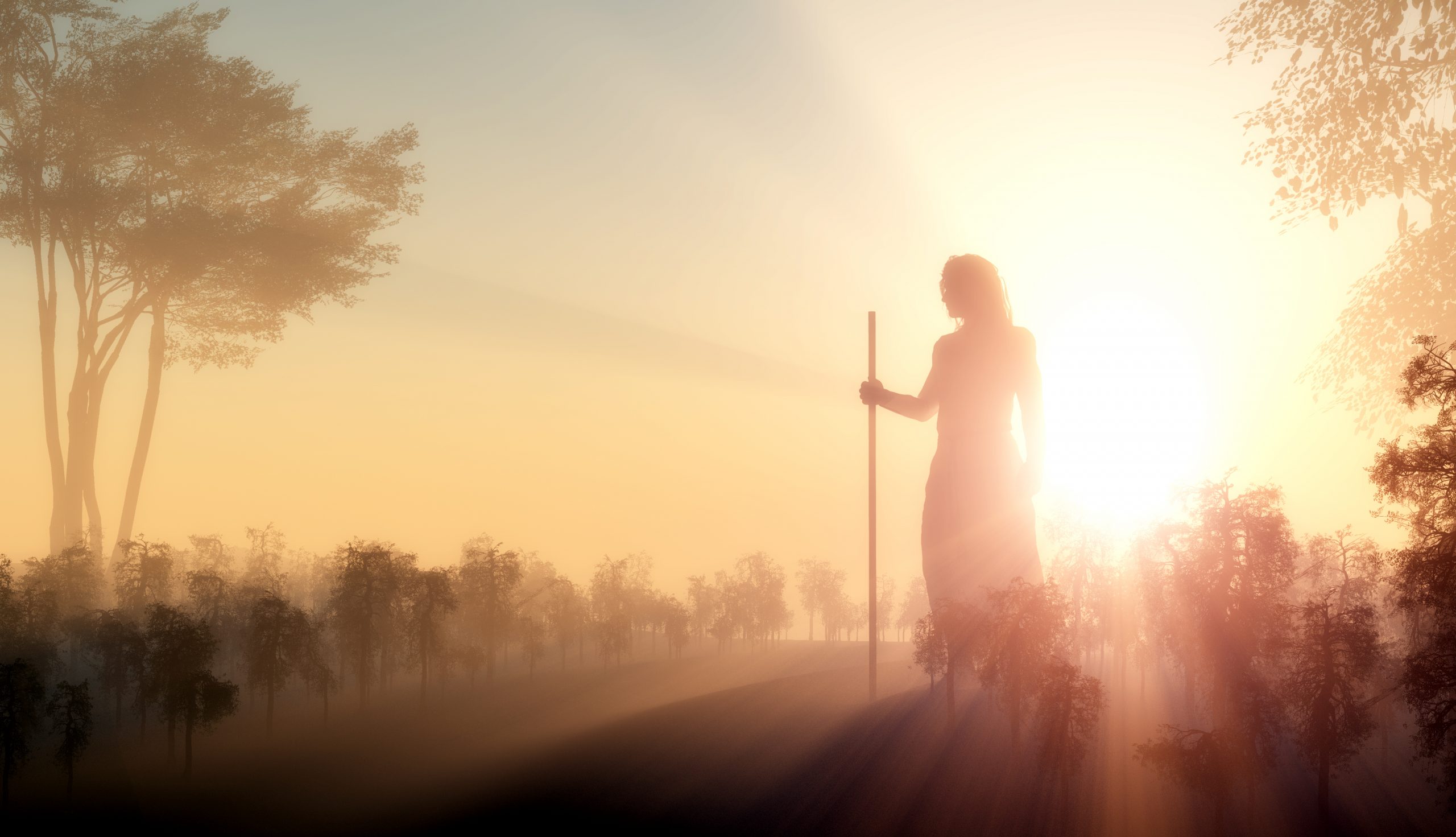 An artists rendering of a silhouette of Jesus in the sunlight. Depositphotos.