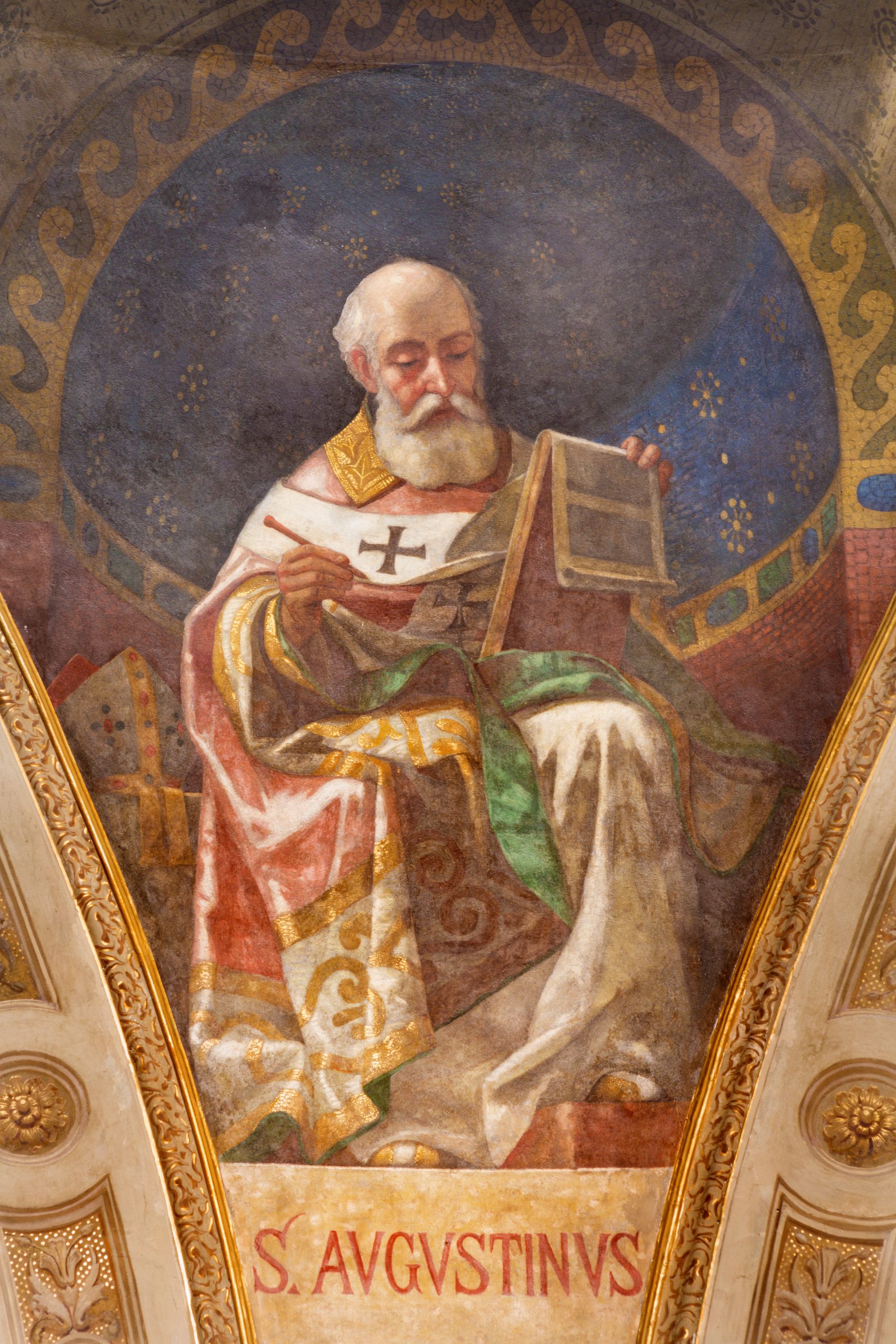 The fresco of St. Augustine at the church Basilica Maria Ausiliatrice by Giuseppe Rollini (1889 - 1891). Depositphotos.