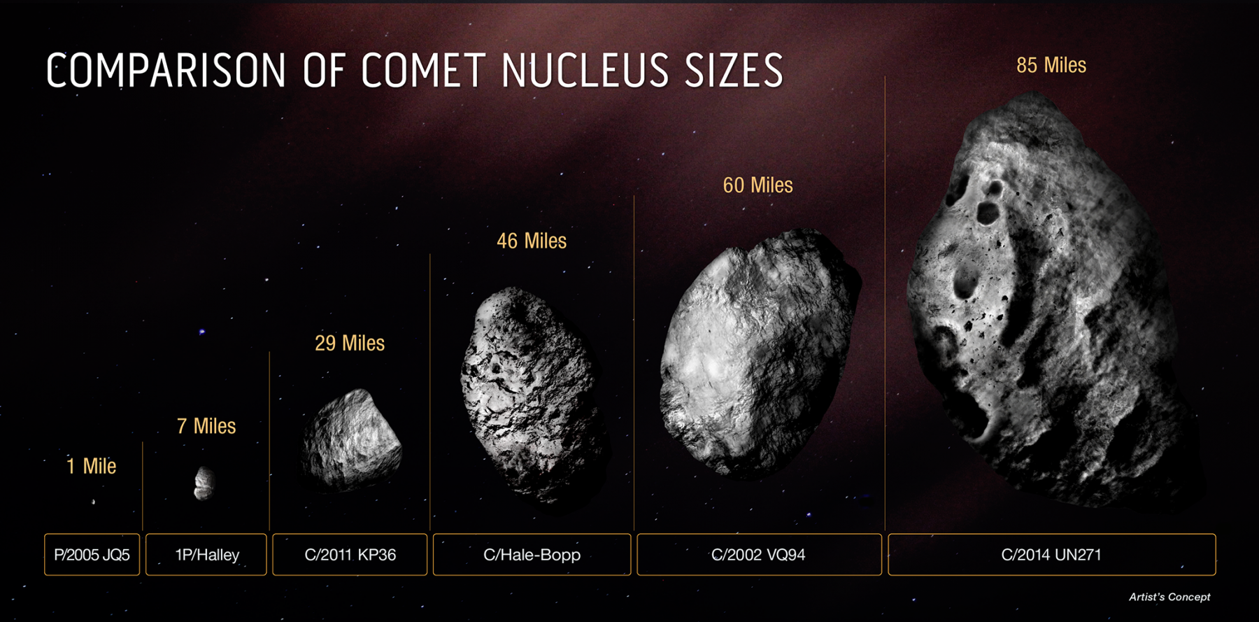 Comparison of the nucleus sizes of the largest comets discovered to date. Credit: NASA, ESA, Zena Levy (STScI)