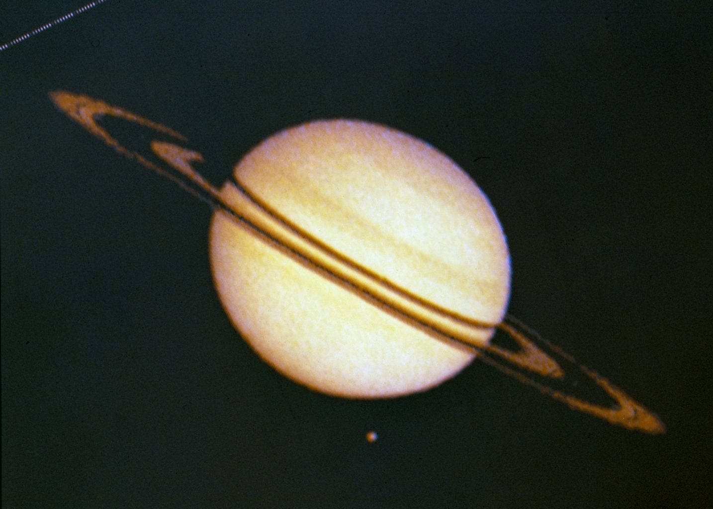 Saturn and Titan captured by the Pioneer 11 spacecraft in 1979. Credit: NASA