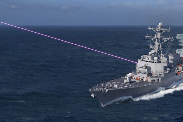 Artist's impression of the laser weapon used by the US Navy. Credit: Lockheed Martin