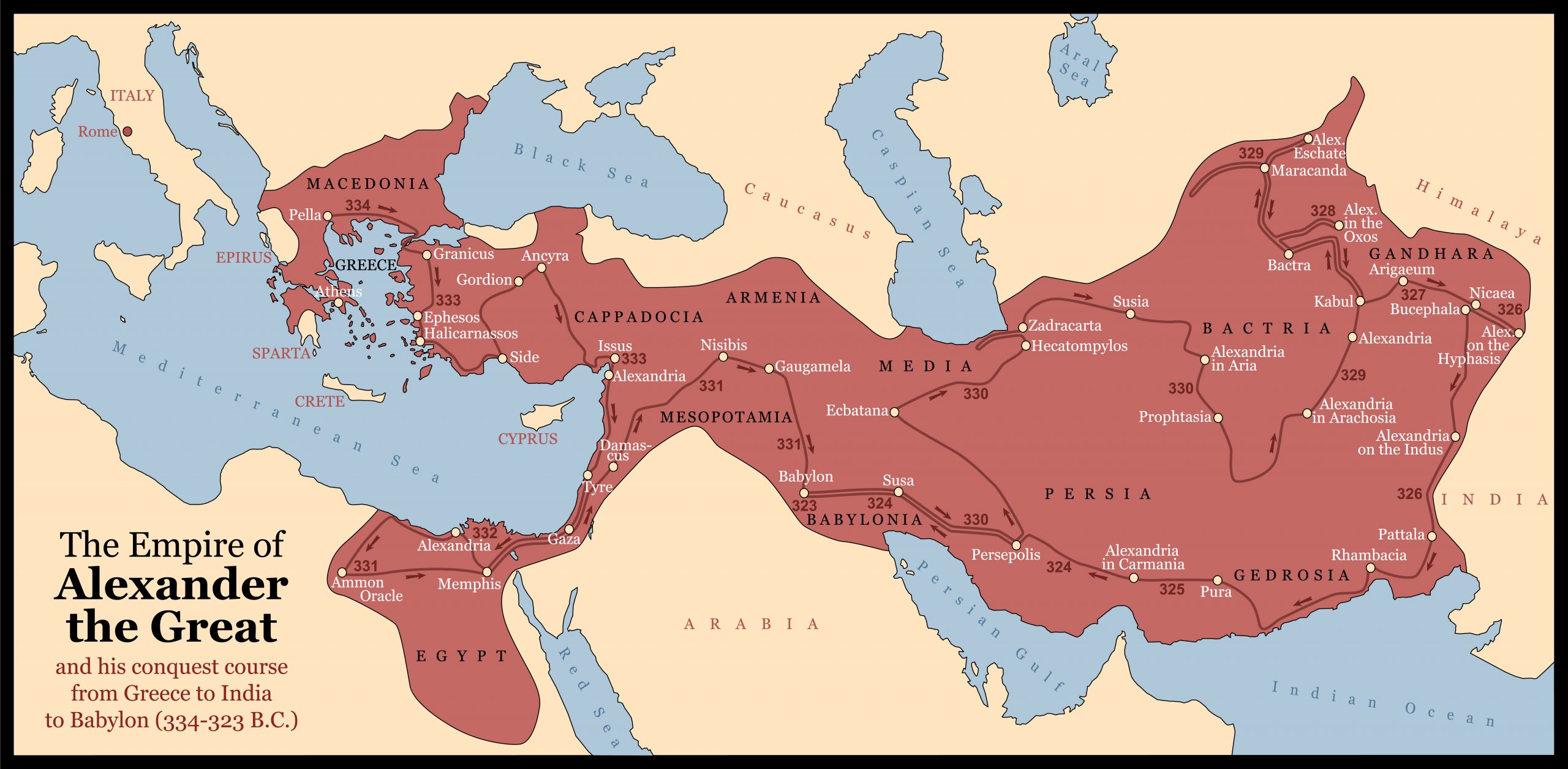 A map showing the empire of Alexander the Great. Depositphotos.