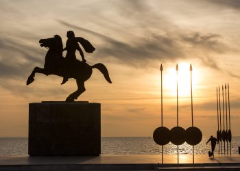 Silhouette of Alexander the Great Statue at sunrise. Thessaloniki city. Greece. Depositphotos.