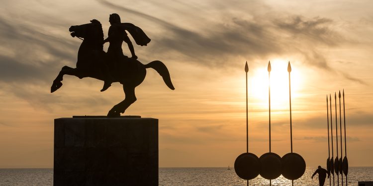 Silhouette of Alexander the Great Statue at sunrise. Thessaloniki city. Greece. Depositphotos.