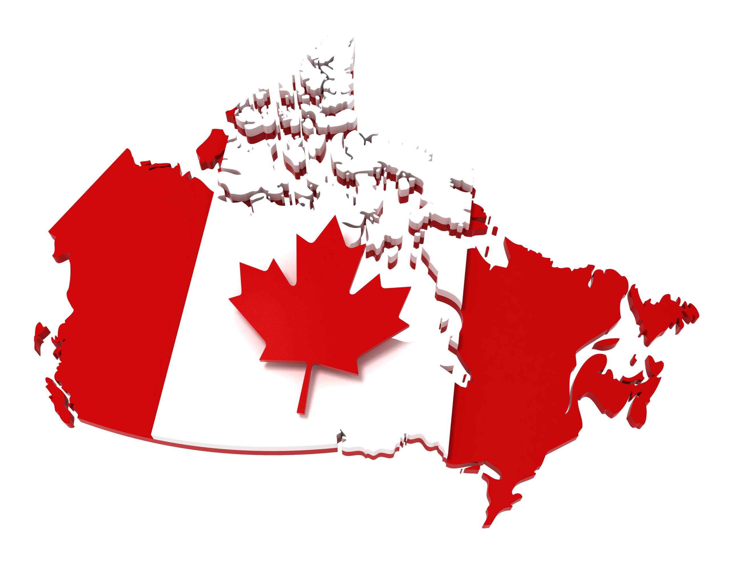 Canada, map with flag, clipping path, isolated on white, 3d illu