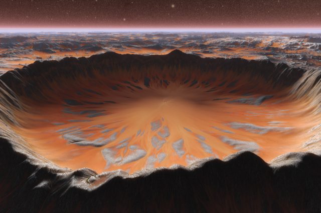 An artistic rendering of a crater on Mars. Depositphotos.