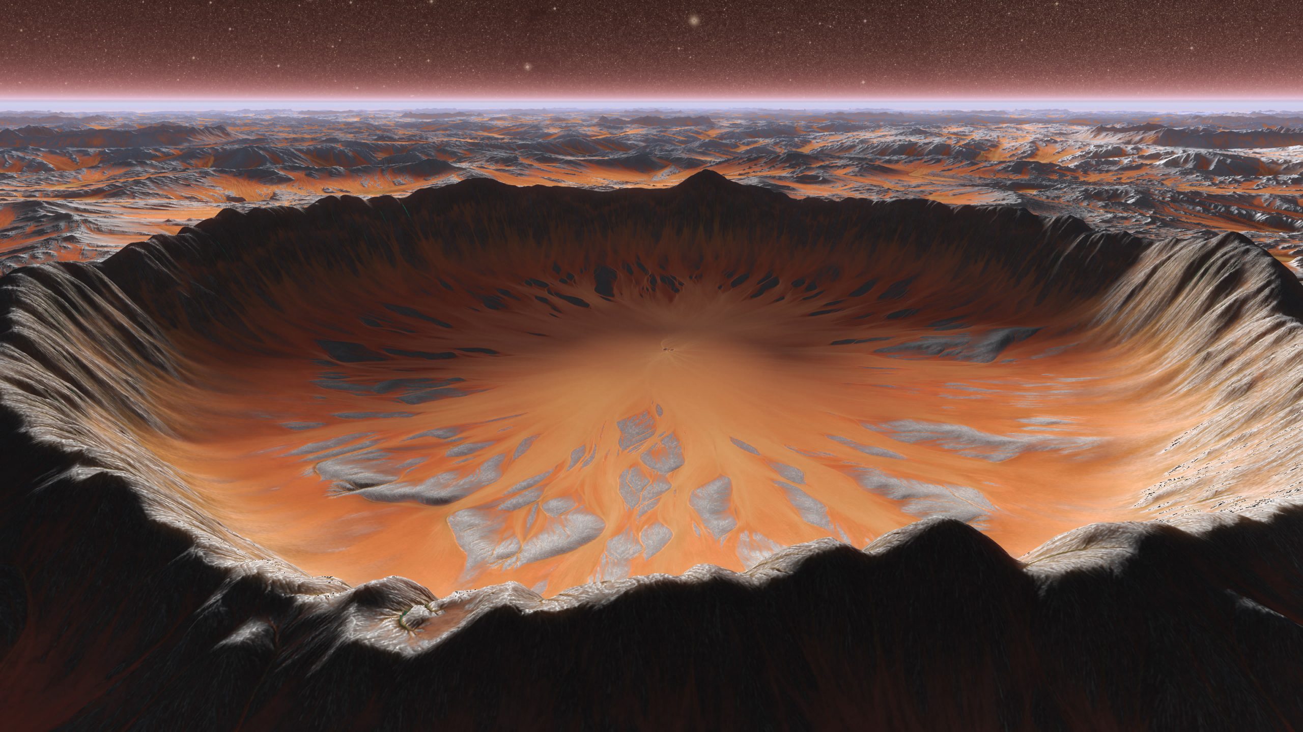 An artistic rendering of a crater on Mars. Depositphotos.