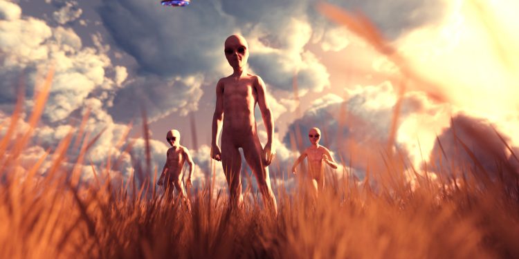 An artist’s rendering of alien beings observing. Depositphotos.