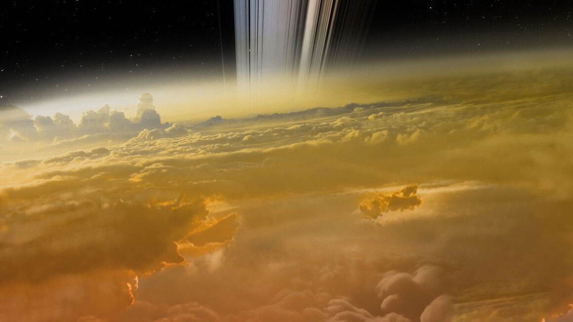 An illustration of the atmosphere of a gas giant (Saturn). NASA.
