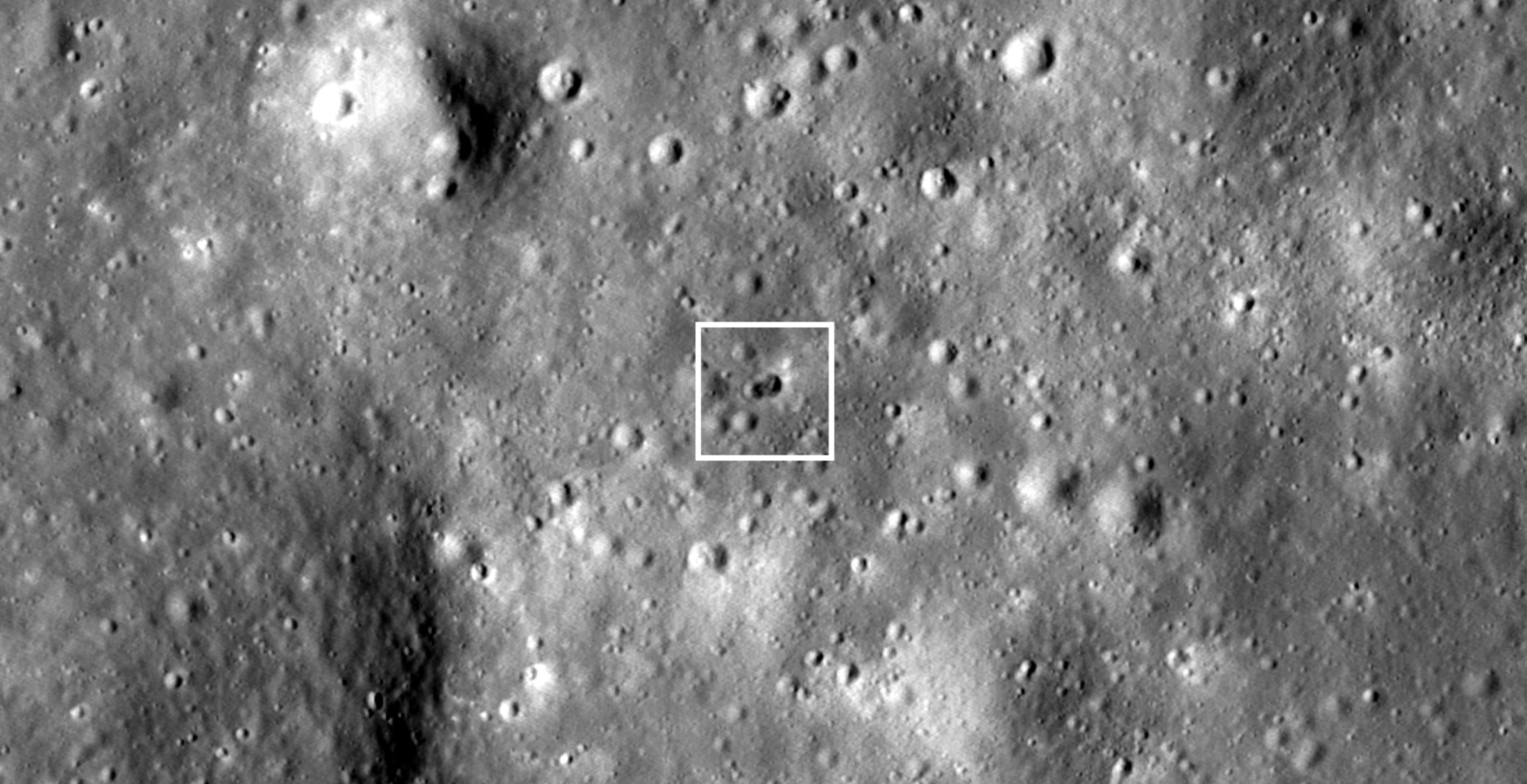 A photograph showing the odd double crater on the surface of the Moon. Image Credit: NASA/GSFC/Arizona State University.