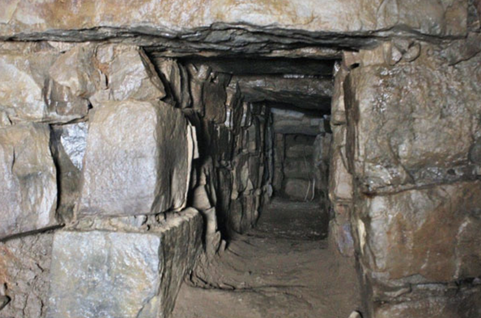 Tunnels beneath Chavin de Huantar a pyramid temple in Peru. Antamina.
