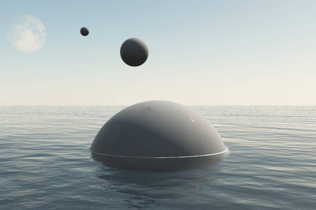 An artist's rendering of a UFO entering the ocean. Depositphotos.