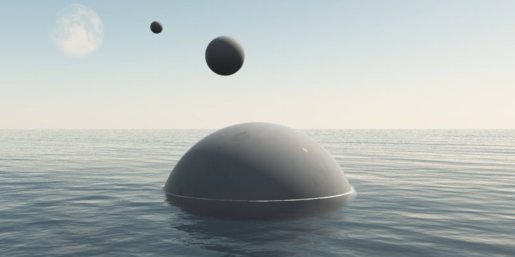 An artist's rendering of a UFO entering the ocean. Depositphotos.