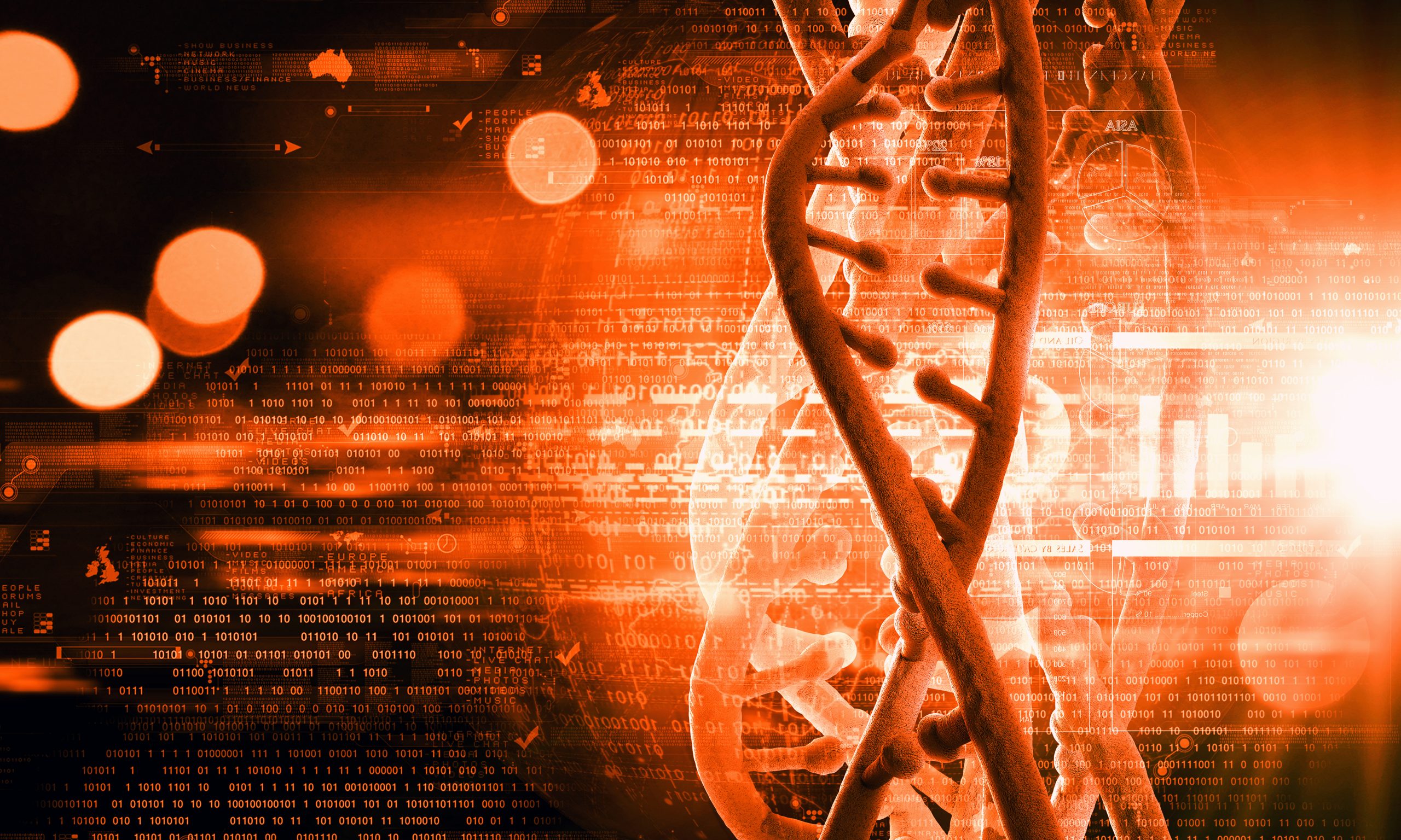 Biochemistry background concept with high tech dna molecule. Depositphotos.