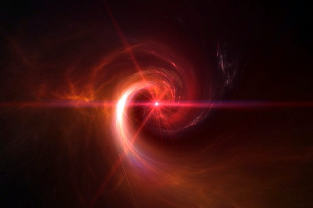 An illustration of a star traveling around a black hole. Depositphotos.