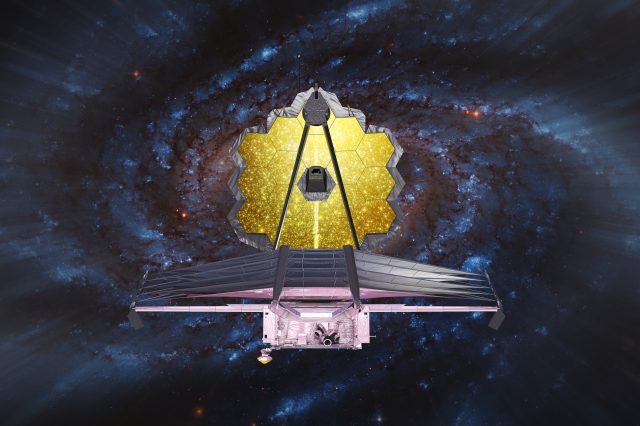 An illustration of the James Webb Space Telescope in deep space. Depositphotos.