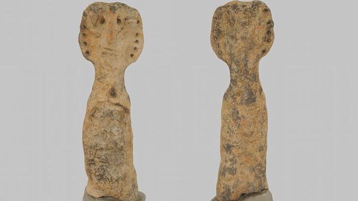 This image shows both the front and rear of the ancient statue. Experts say they are unable to determine whether it represents a male or female. Image Credit: BLfD.
