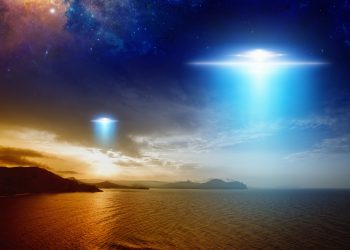 An illustration showing UFOs. Depositphotos.