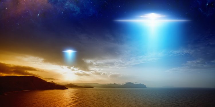 An illustration showing UFOs. Depositphotos.