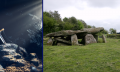 A photograph showing the monument known as Arthur's stone and an illustration of the sword Excalibur. Image Credit: Wikimedia Commons / Depositphotos.