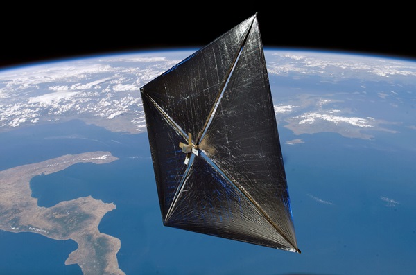 This illustration shows NASA's Nanosail-D2 probe designed as a drag sail. Image Credit: NASA.