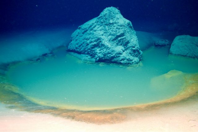 A photograph showing the deep-sea brine. Image Credit: OceanX.