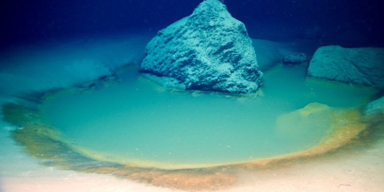 A photograph showing the deep-sea brine. Image Credit: OceanX.