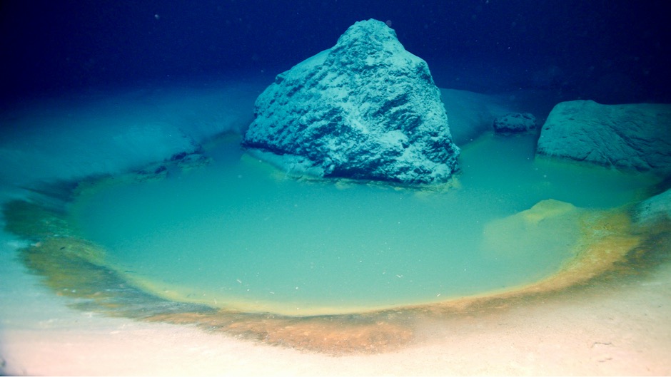A photograph showing the deep-sea brine. Image Credit: OceanX.