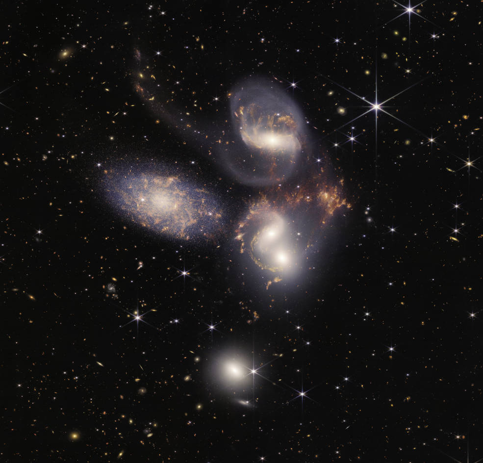 With a diameter of about one-fifth of the Moon, this mosaic is Webb's largest image to date. Almost 1,000 separate image files make up the 150 million-pixel image. Based on the information from Webb, we can gain a better understanding of how galaxy evolution may have been influenced by galactic interactions in the early universe. Credits: NASA, ESA, CSA, and STScI