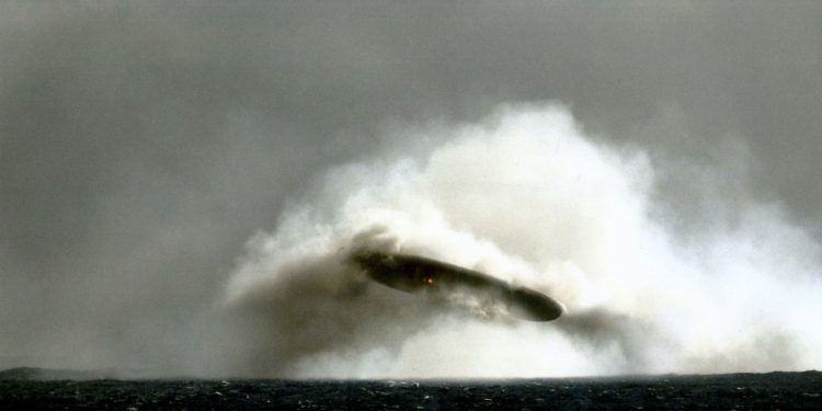 A photograph showing an alleged UFO that was seen by the submarine USS Trepang. Image Credit: Ale Mistretta - The Black Vault.