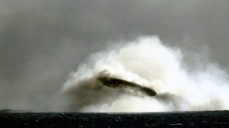 A photograph showing an alleged UFO that was seen by the submarine USS Trepang. Image Credit: Ale Mistretta - The Black Vault.