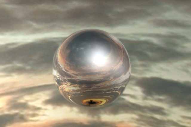 An illustration of a sphere-like UFO. Depositphotos.