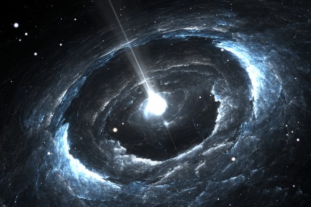 An artist's illustration of a pulsar in deep space. Depositphotos.