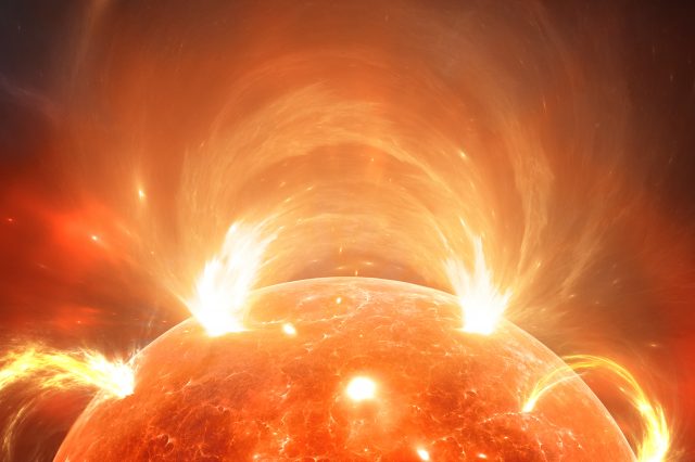 An illustration of a solar storm. Depositphotos.