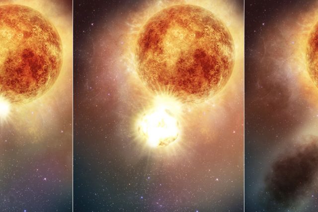 An illustration showing how Betelgeuse blew its top off. Credits: NASA, ESA, Elizabeth Wheatley (STScI).