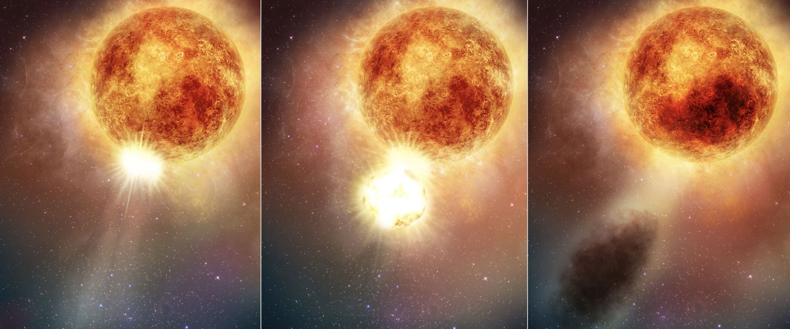An illustration showing how Betelgeuse blew its top off. Credits: NASA, ESA, Elizabeth Wheatley (STScI).