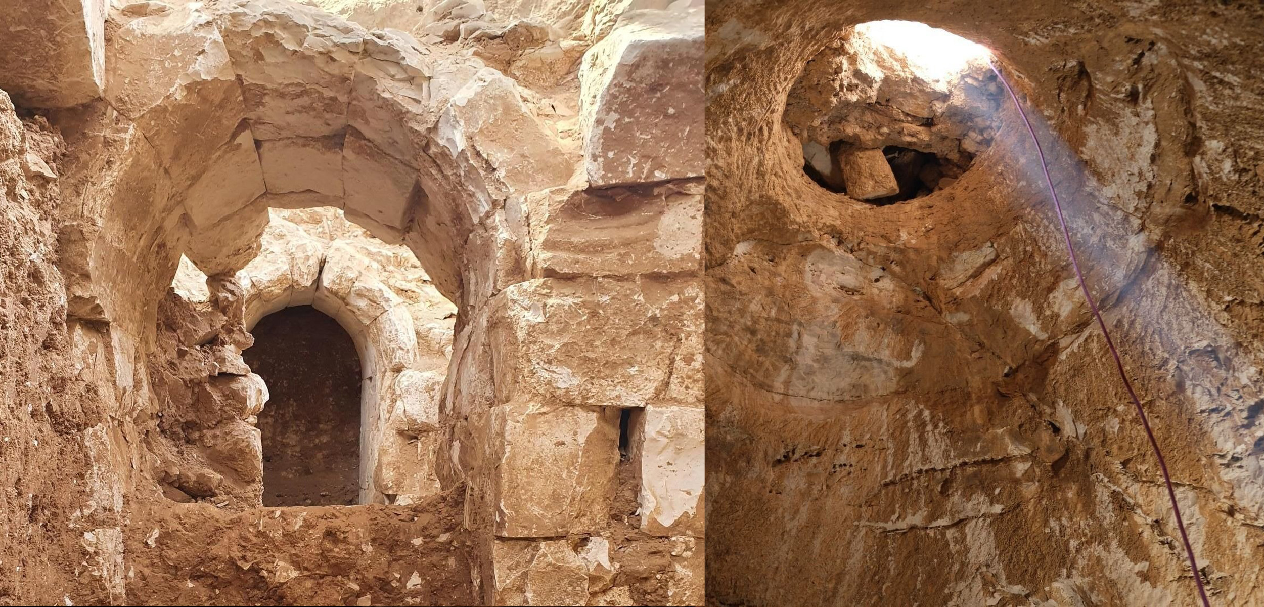 Two photographs showing the ancient mansion. Image Credit: Israel Antiquities Authority.