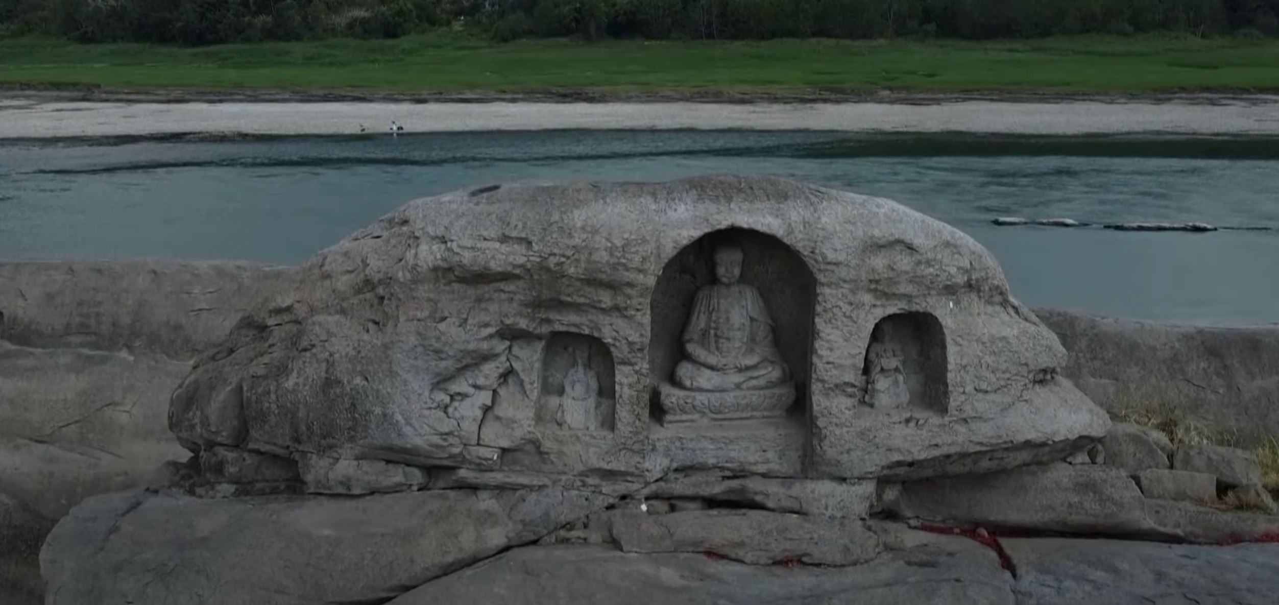 A screengrab from a YouTube video showing the ancient statues. Image Credit: YouTube - NBC News.