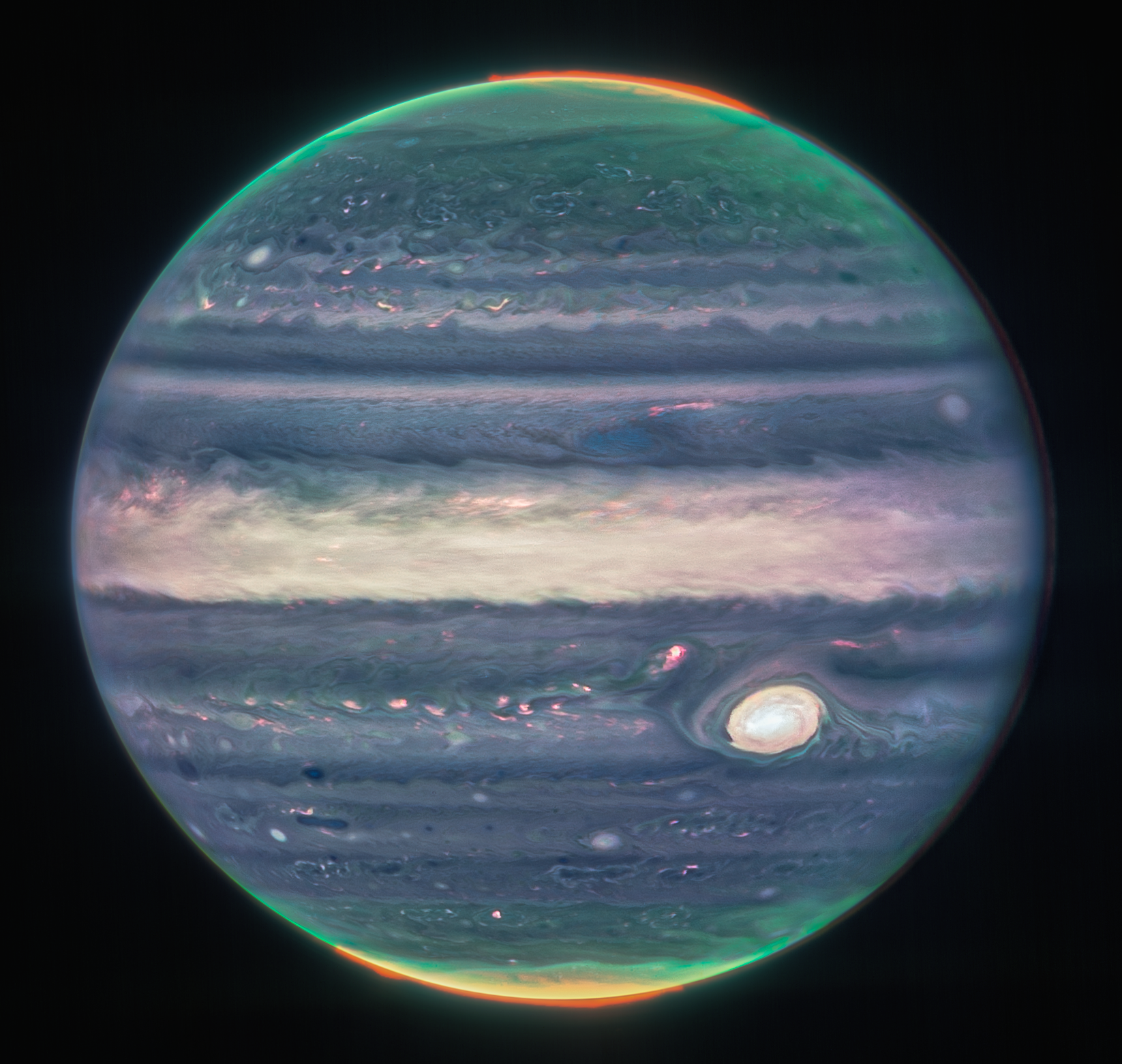 A stunning view of Jupiter by the James Webb Space Telescope. Image Credit: NASA, ESA, CSA, Jupiter ERS Team; image processing by Judy Schmidt.