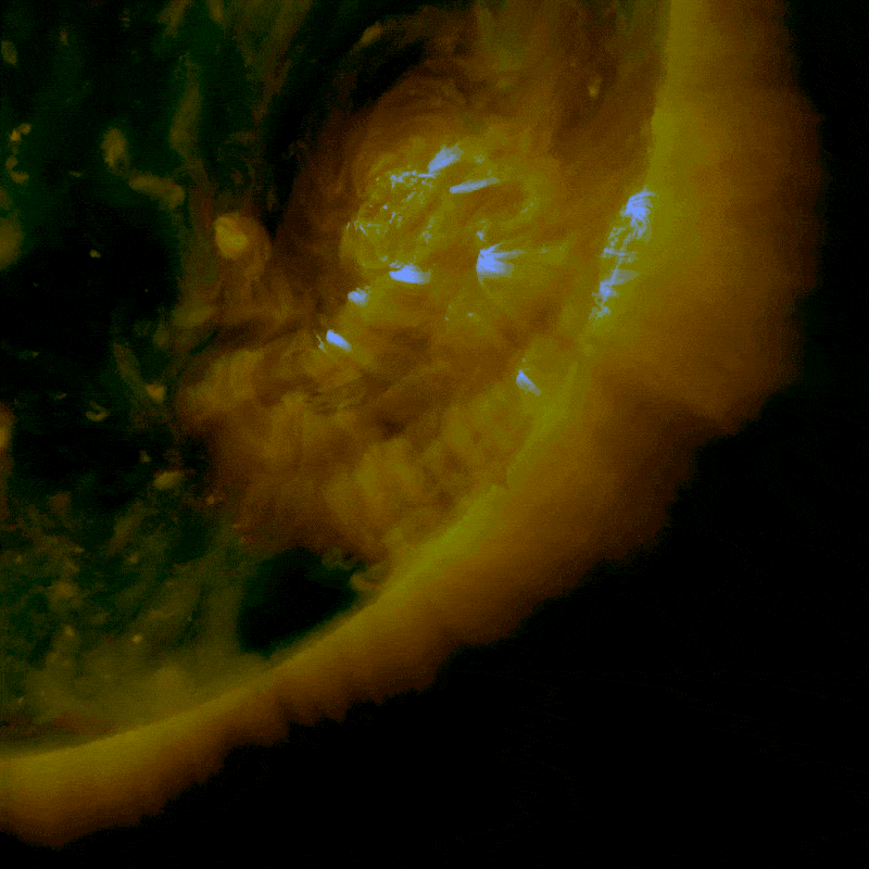 A dark filament is seen just to the southwest of AR3079, where a C3.5 flare with an arcade of loops (or post-flare loops) occurred. The image was taken using SDO and Helioviewer.