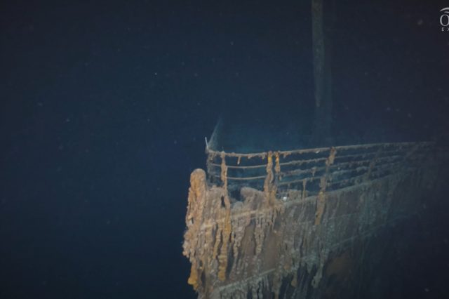 A screenshot of the 8k video of the Titanic Shipwreck. Image Credit: OceanGate Expeditions.