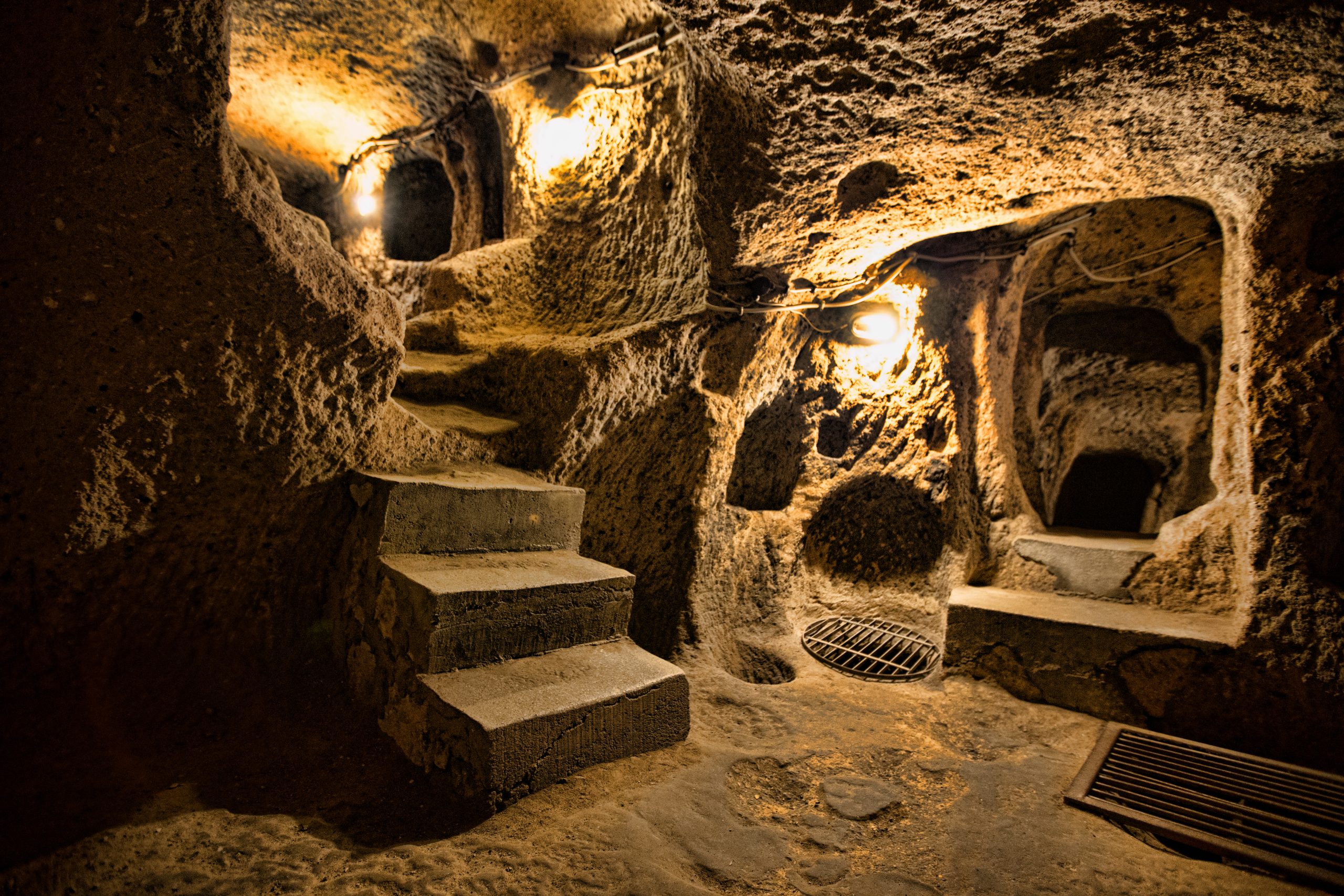 A section of the underground city with stairs leading into a hallway. Depositphotos.