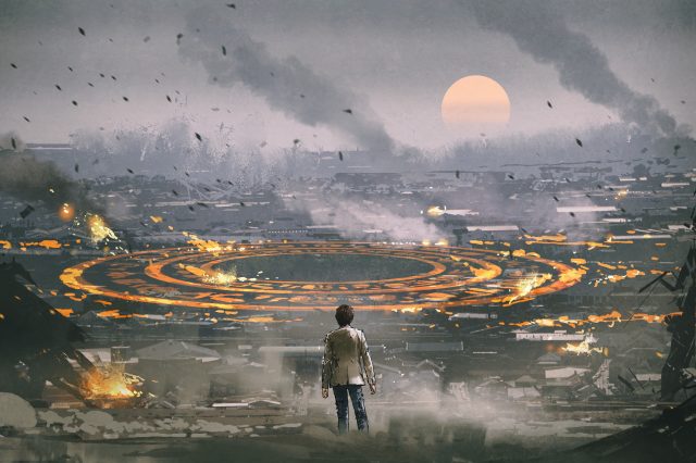 An artist's illustration of an apocalyptic scene. Depositphotos.