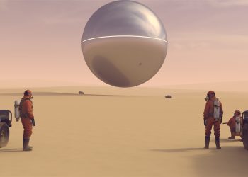 An artist's illustration showing the Military and a UFO. Depositphotos.