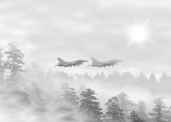 An illustration of fighter jets chasing a UFO. Depositphotos.