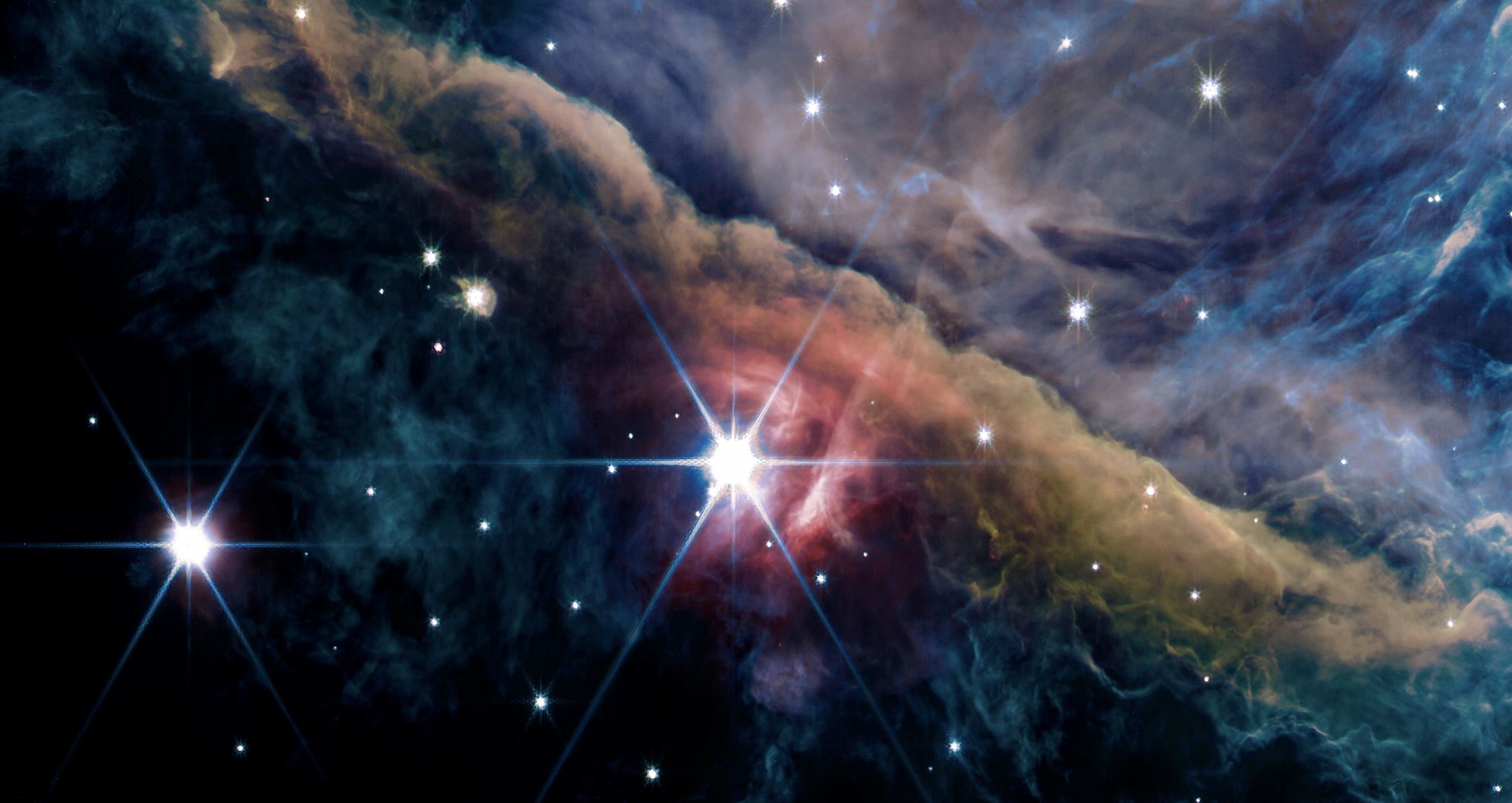 Cropped version of the James Webb Photograph of the Inner Orion Nebula. Image Credit: NASA, ESA, CSA, Data reduction and analysis : PDRs4All ERS Team; graphical processing S. Fuenmayor.