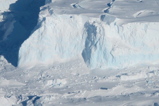 This is a close-up look at the Thwaites Ice Shelf edge. Image Credit: NASA ICE.