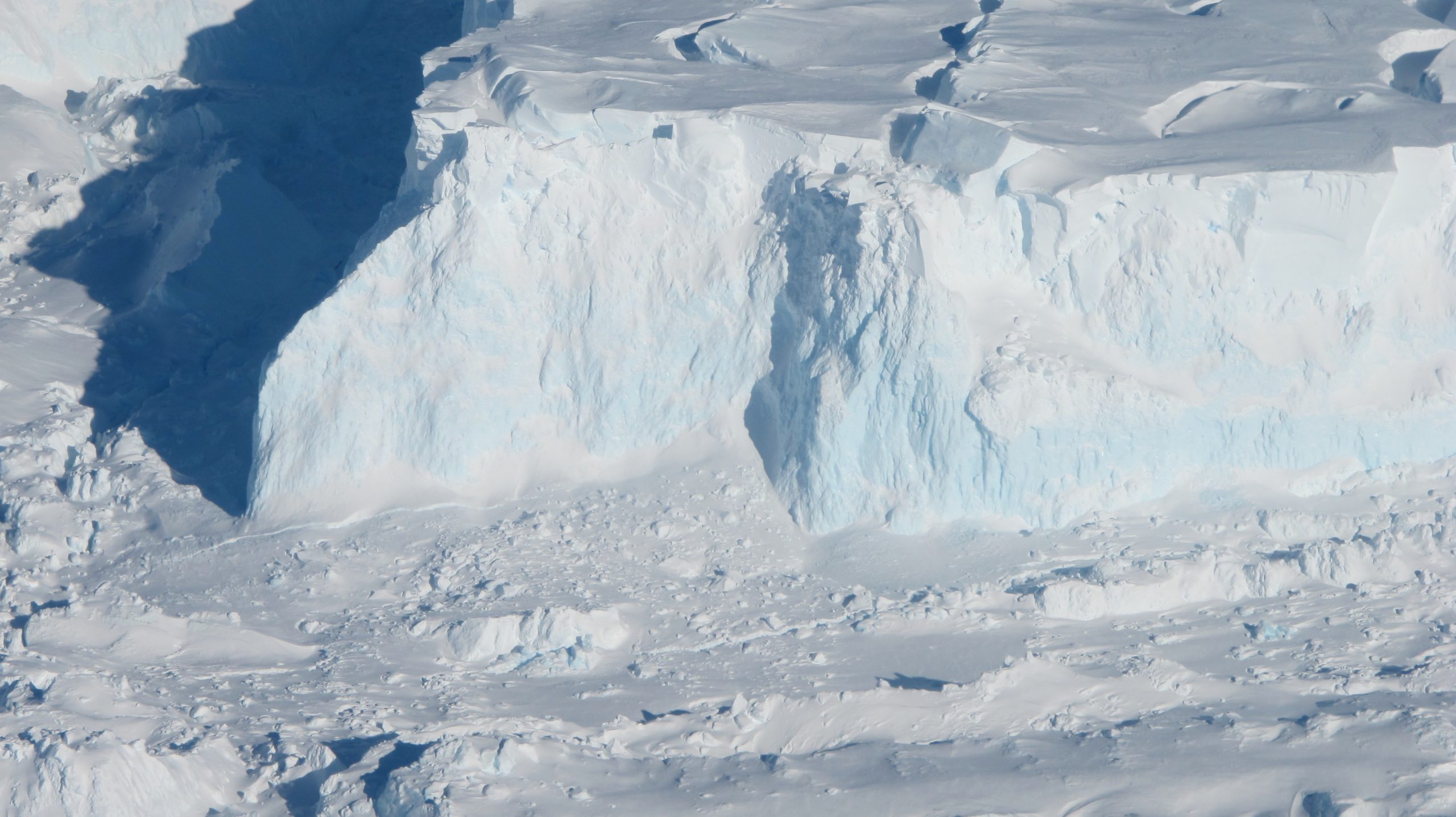 This is a close-up look at the Thwaites Ice Shelf edge. Image Credit: NASA ICE.