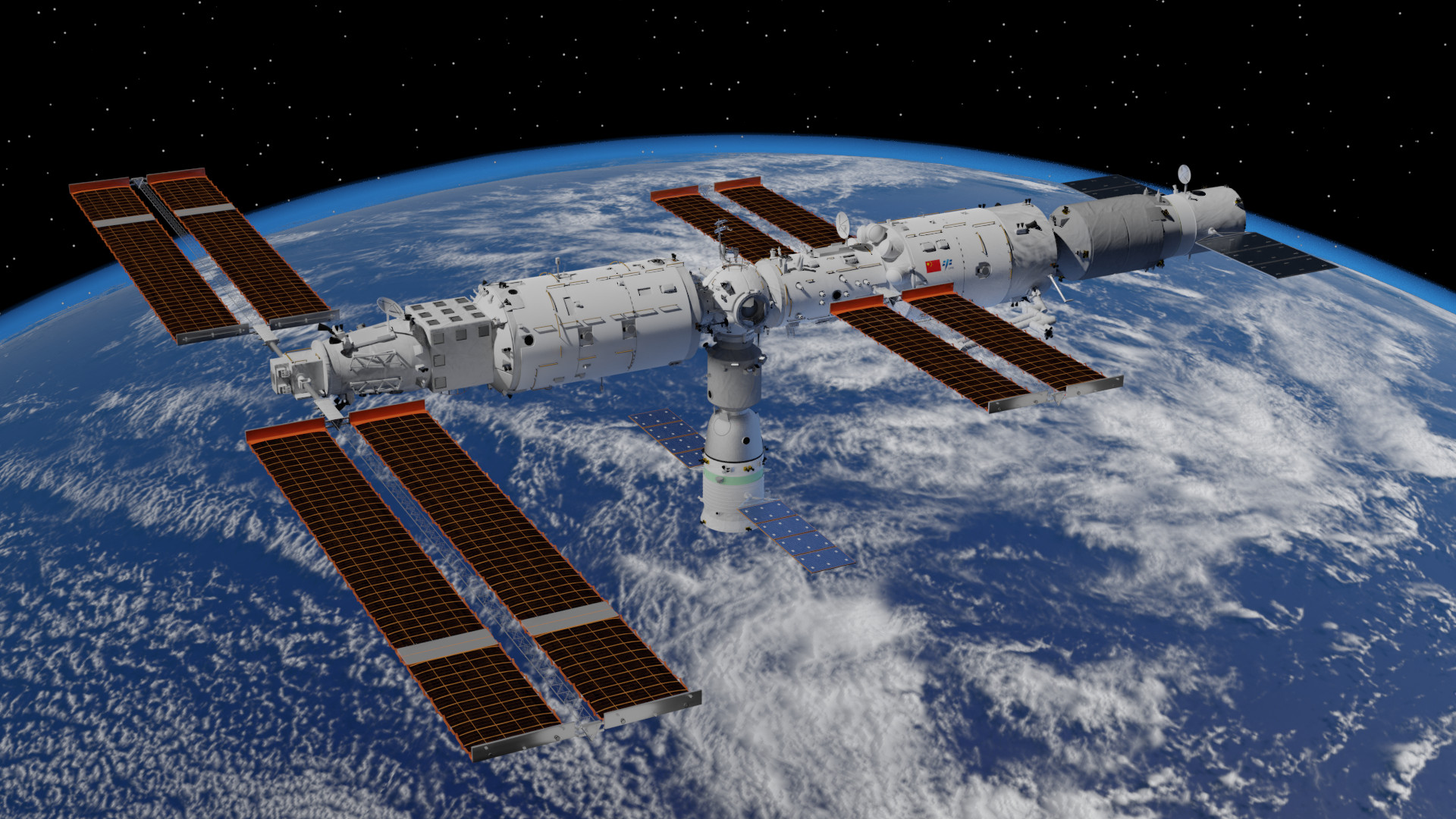 A rendering of the Tiangong Space Station. Wikimedia Commons.