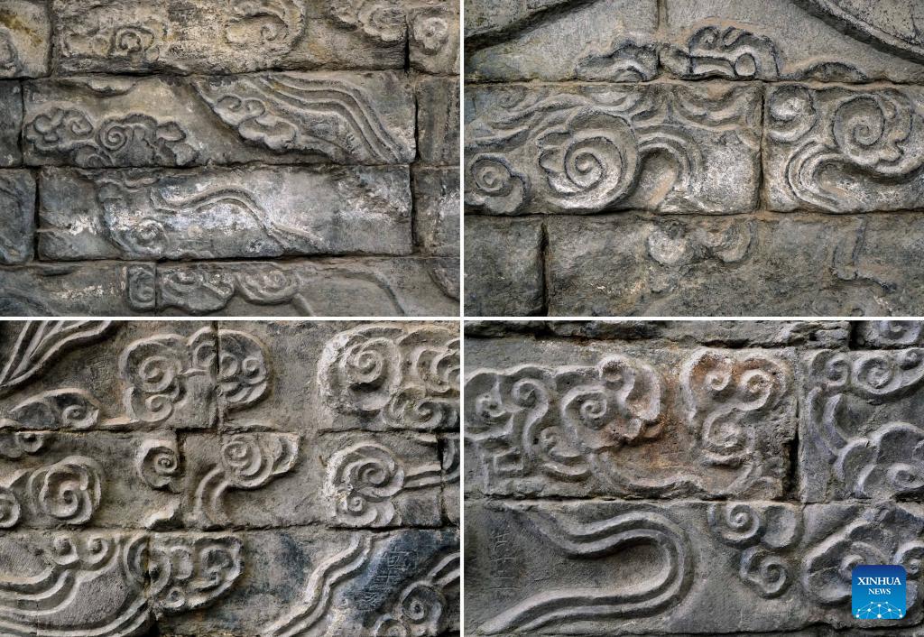 A photograph shows the different carvings. Xinhua